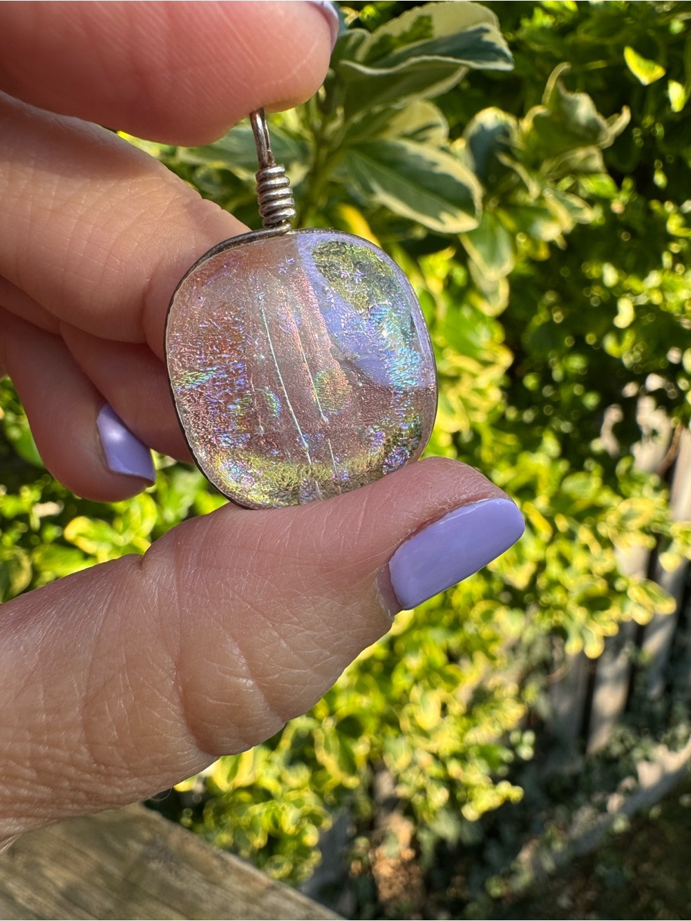 Pastel Dichroic Glass Pendant - Holographic Shimmer Angel Fairy Core Y2K